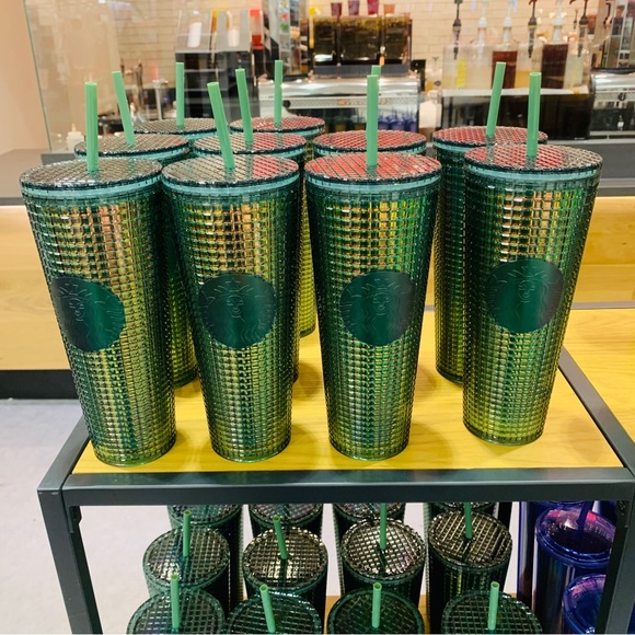 Starbucks Green Rainforest Grid Cup Iridescent Cold Tumbler Venti 24oz New 2022 - Picture 7 of 12